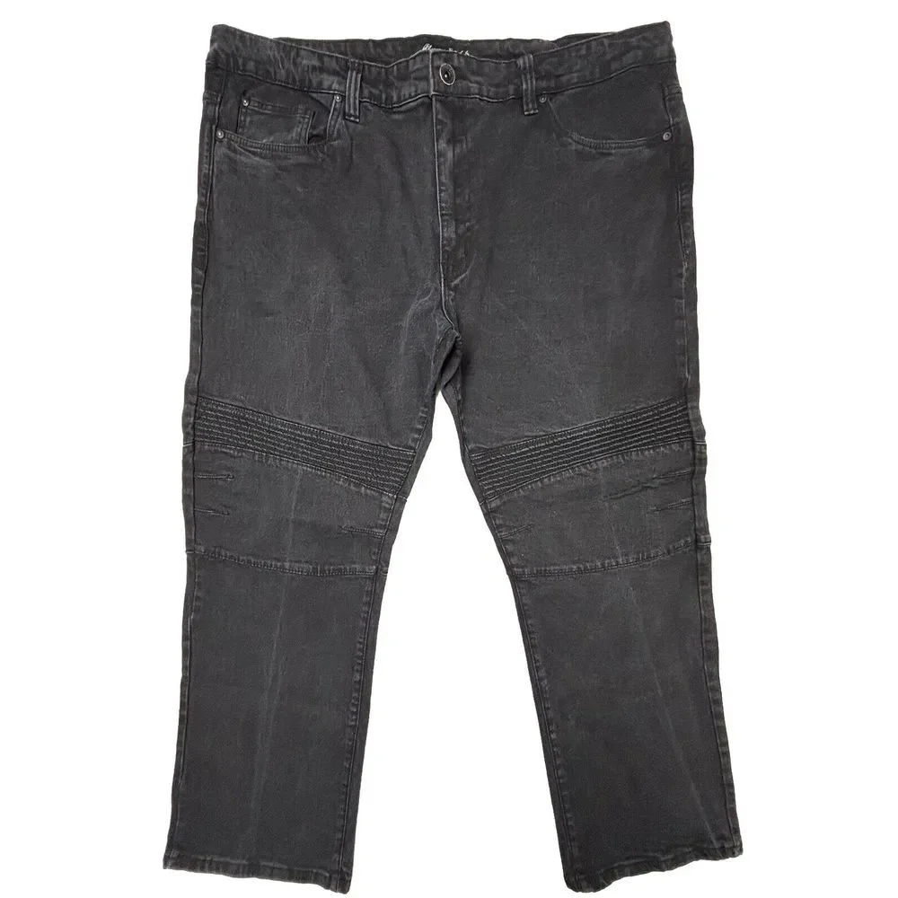 Marc Ecko Cut & Sew Moto Jeans Mens 46X30 Black Denim 100%‎ Cotton EUC
